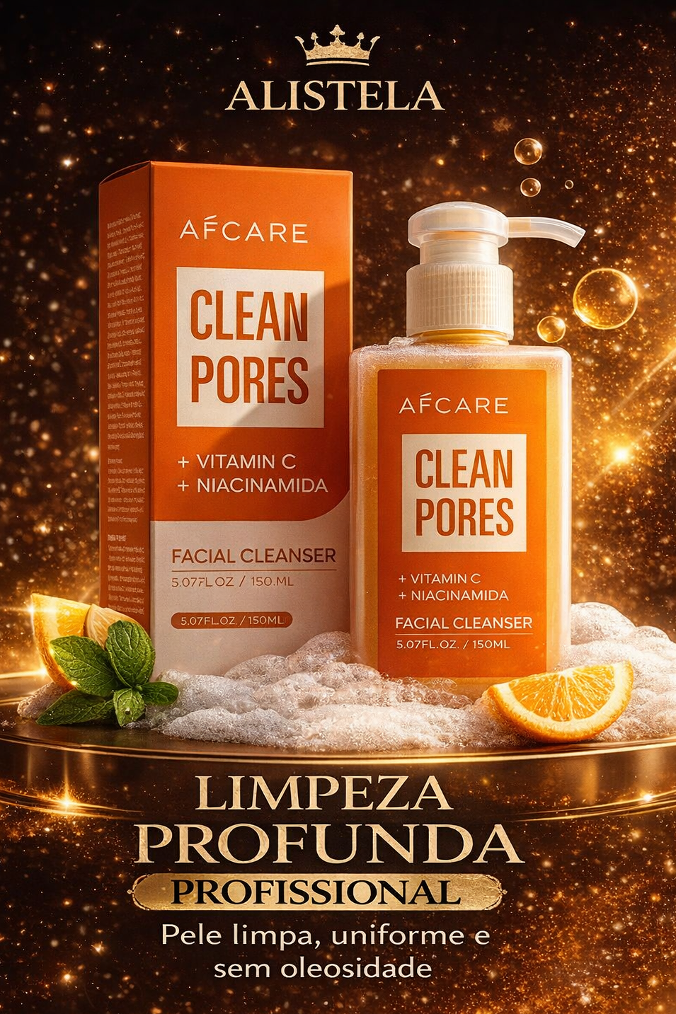 Limpador Facial Vitamina C + Ácido Hialurônico 150ml | Limpeza Profunda e Hidratação