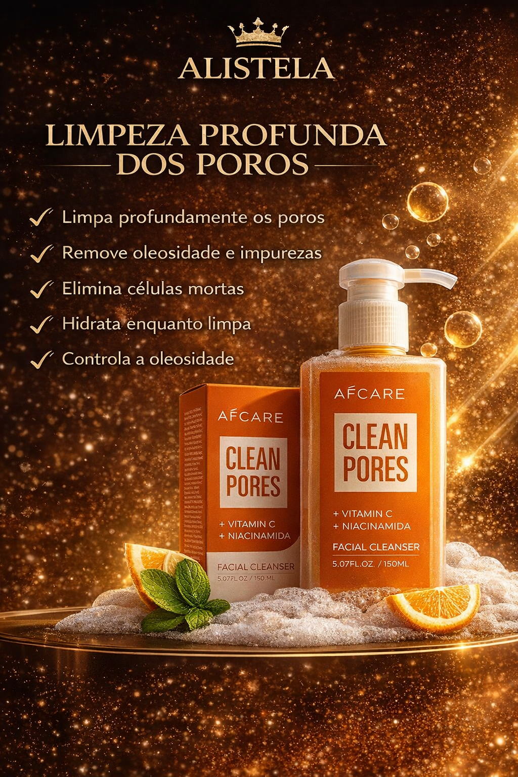 Limpador Facial Vitamina C + Ácido Hialurônico 150ml | Limpeza Profunda e Hidratação