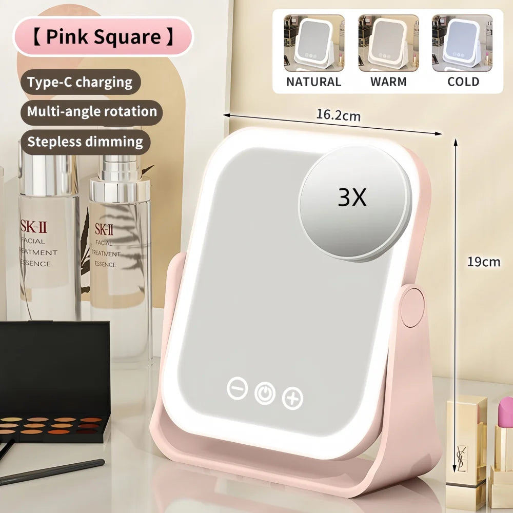 🪞 Espelho de Maquiagem LED Portátil com Luz Ajustável