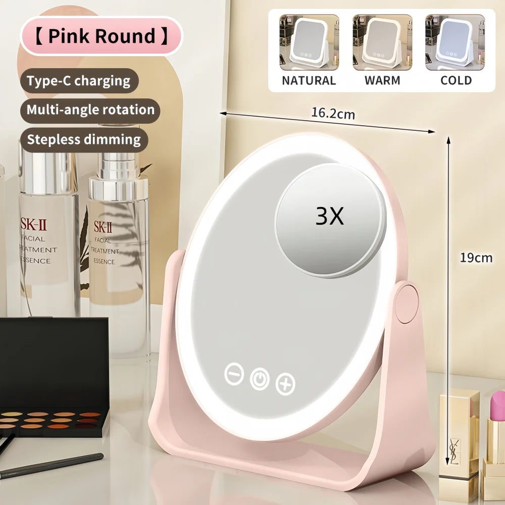 🪞 Espelho de Maquiagem LED Portátil com Luz Ajustável