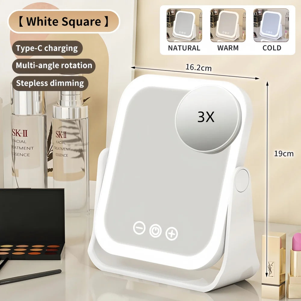 🪞 Espelho de Maquiagem LED Portátil com Luz Ajustável