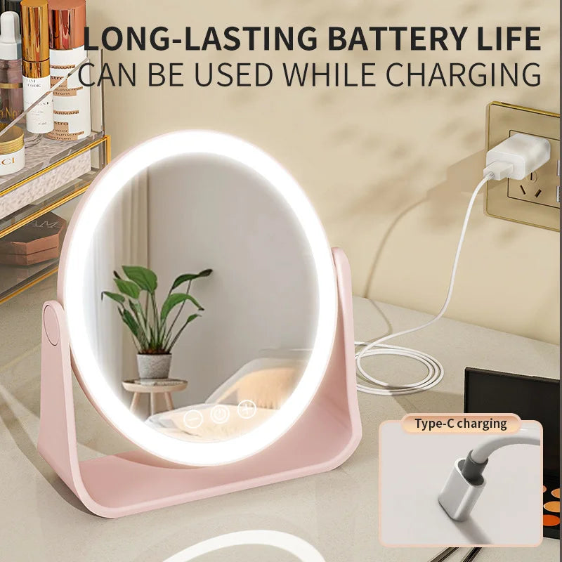 🪞 Espelho de Maquiagem LED Portátil com Luz Ajustável
